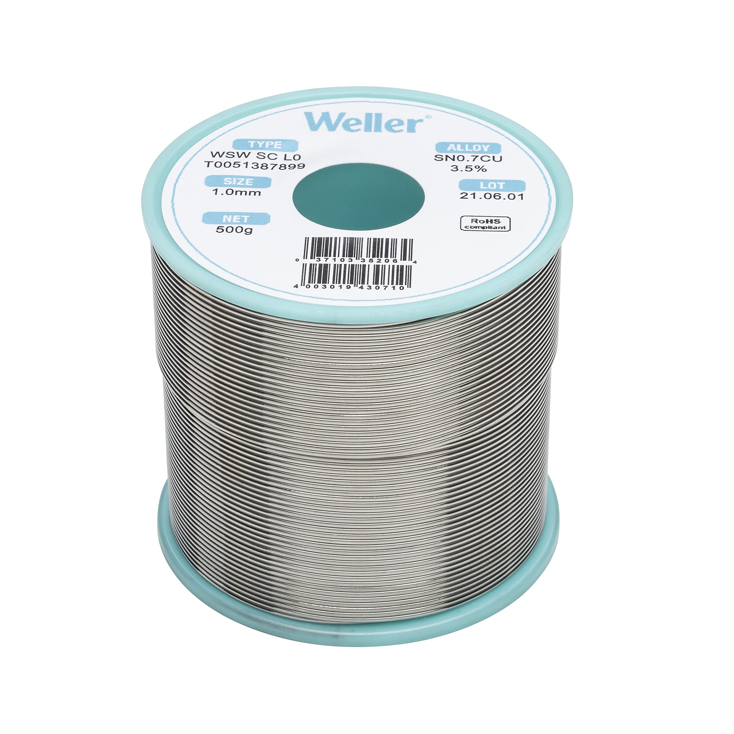 Weller WSW SC L0 (T0051387899) Lead Free Solder Wire, Ø 1.0mm, Alloy Sn99.3Cu0.7, Flux content 3.5%, 500g
