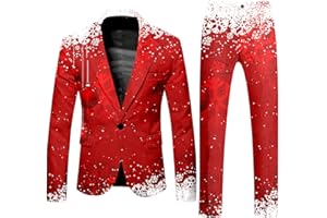 Christmas Suit for Men 2 Piece One Button Jacket and Pants Set Ugly Funny Santa Print Blazer for Holiday Party