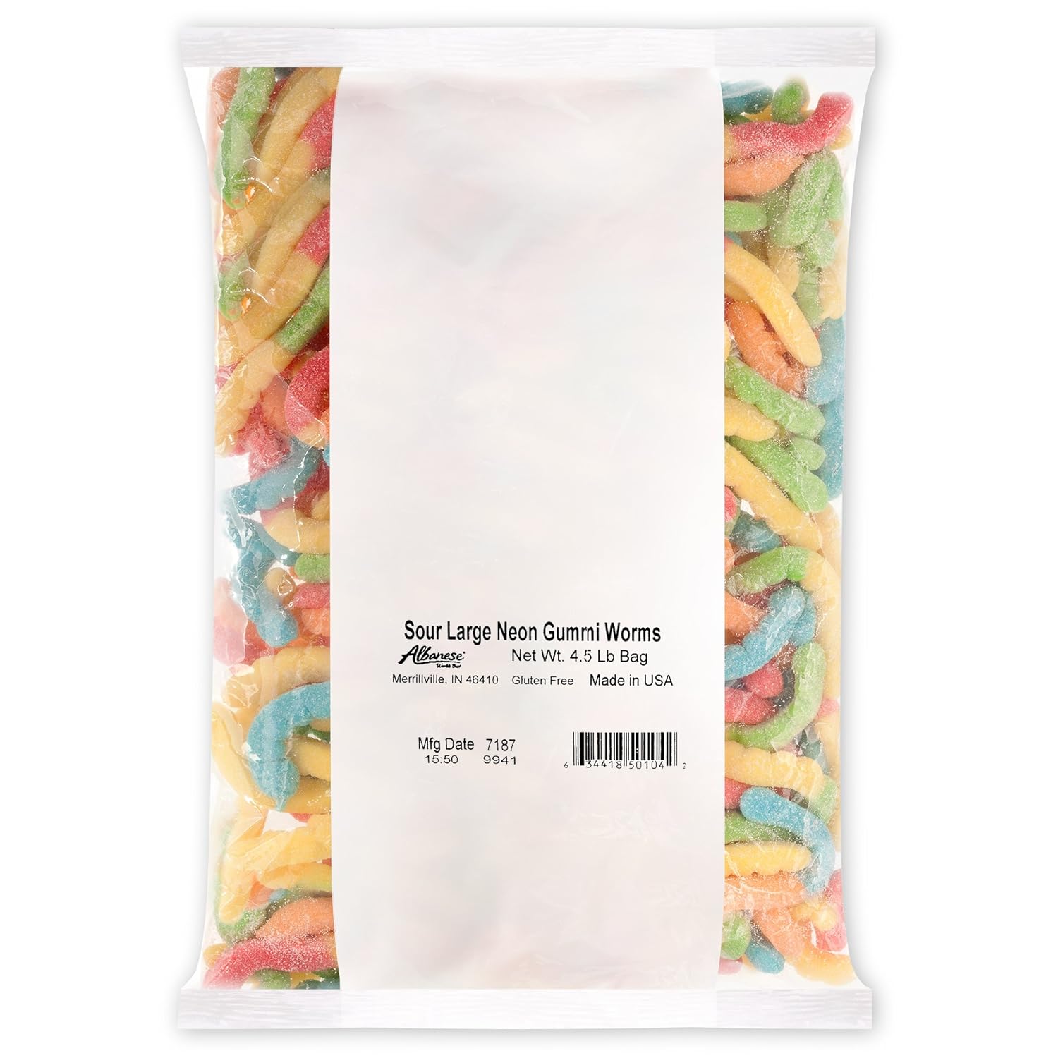 Albanese Confectionery Sour Large Neon Gummi Worms, 4.5 Pound Bag