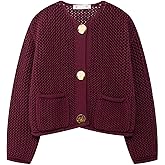 Wyeysyt Womens Cropped Cardigan Sweaters Chunky Knit Gold Button Down Open Front Cardigan Long Sleeve Crop Crochet Sweaters