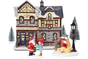 Yinns Ceramic Christmas Houses, Christmas Post Office Village Houses, Christma Ceramic Houses with Warm LED Light - Xmas Ornamnet Home Decorations