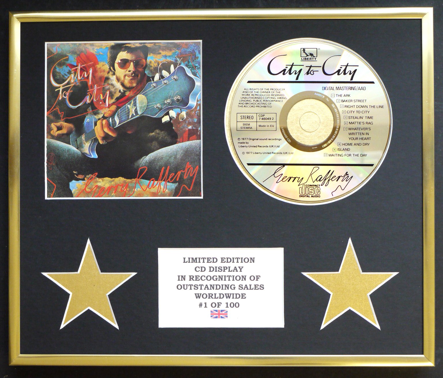 GERRY RAFFERTY/CD DISPLAY/LIMITED EDITION/COA/CITY TO CITY
