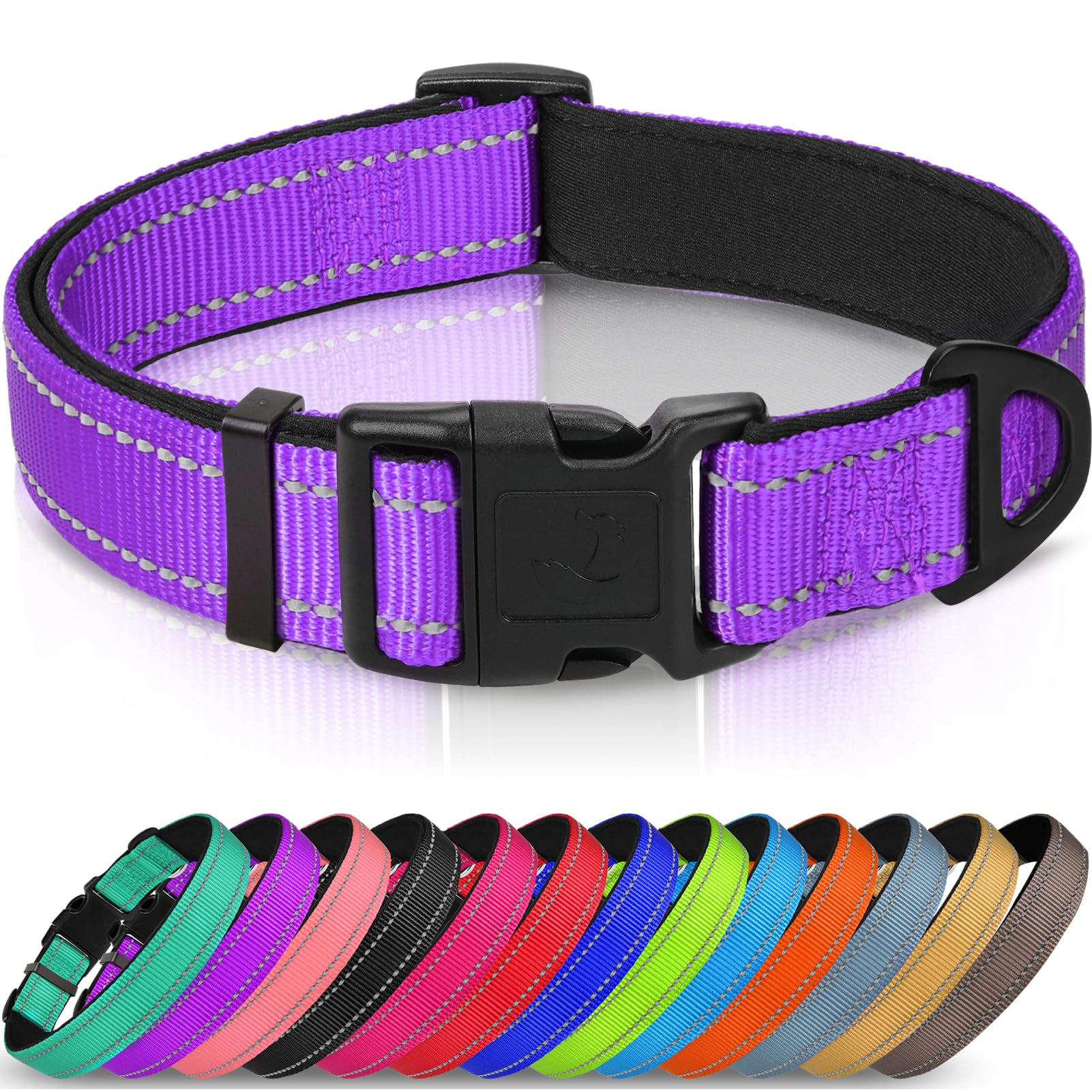 Joytale Reflective Dog Collar, Soft Neoprene Padded Breathable Nylon Pet Collar Adjustable for XLarge Dogs, XL, Purple