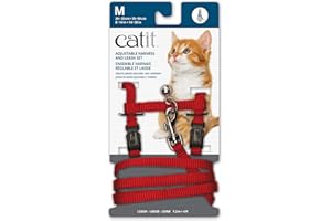 Catit Nylon Adjustable Cat Harness and Leash Set, Medium, Red