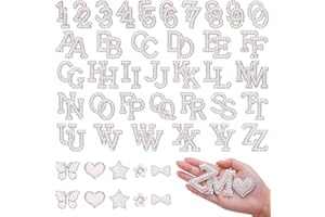 BINBE 82Pcs Self Adhesive Pearl Letter Patches (A-Z),Number Patch 0-9,Glitter Pearl Letter Patches Rhinestone Applique for DIY Clothes, Bags, Shoes White