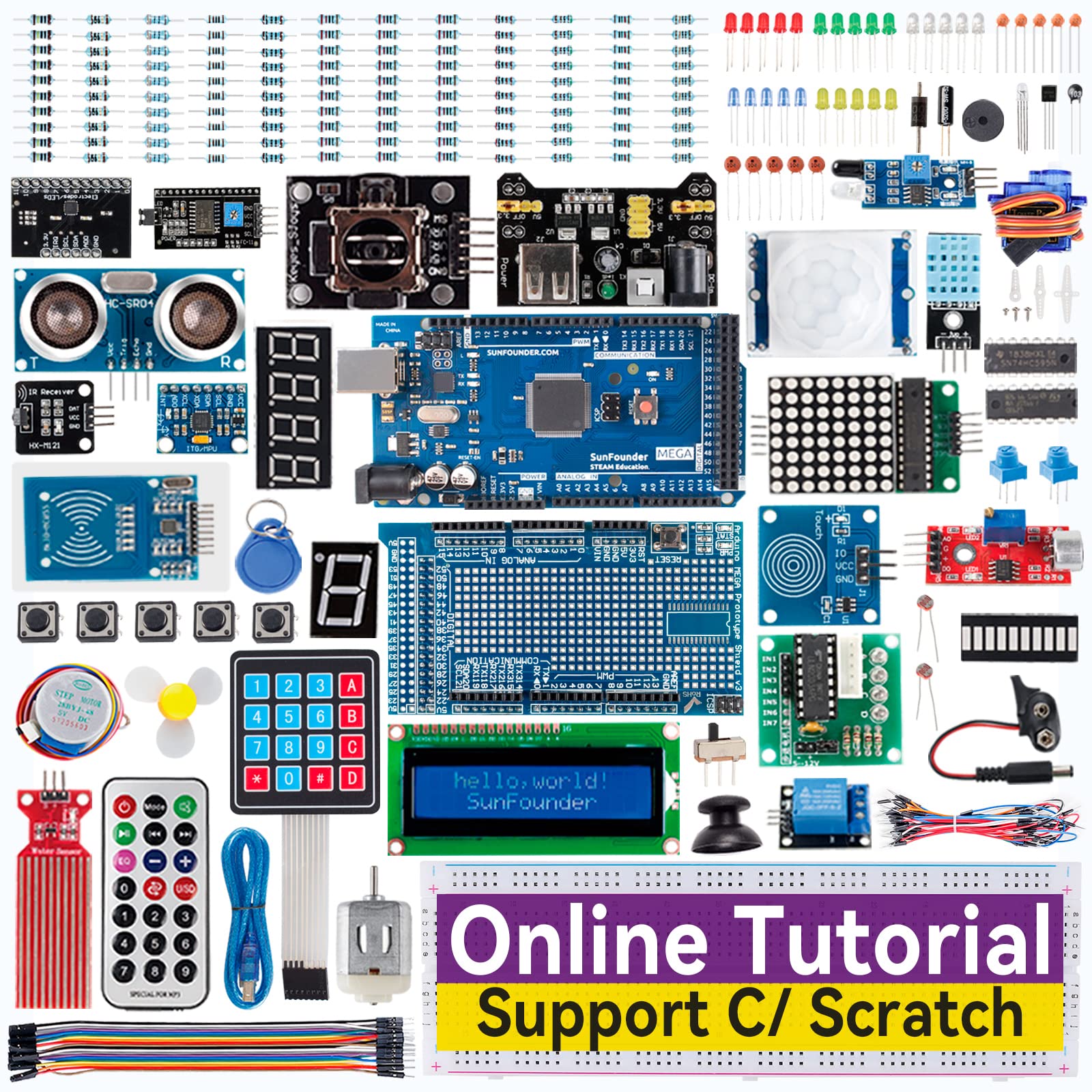 SunFounder Project The Most Complete Electrnoics Starter Kit Compatible with Arduino Mega R3 Nano, 73 Tutorials Included