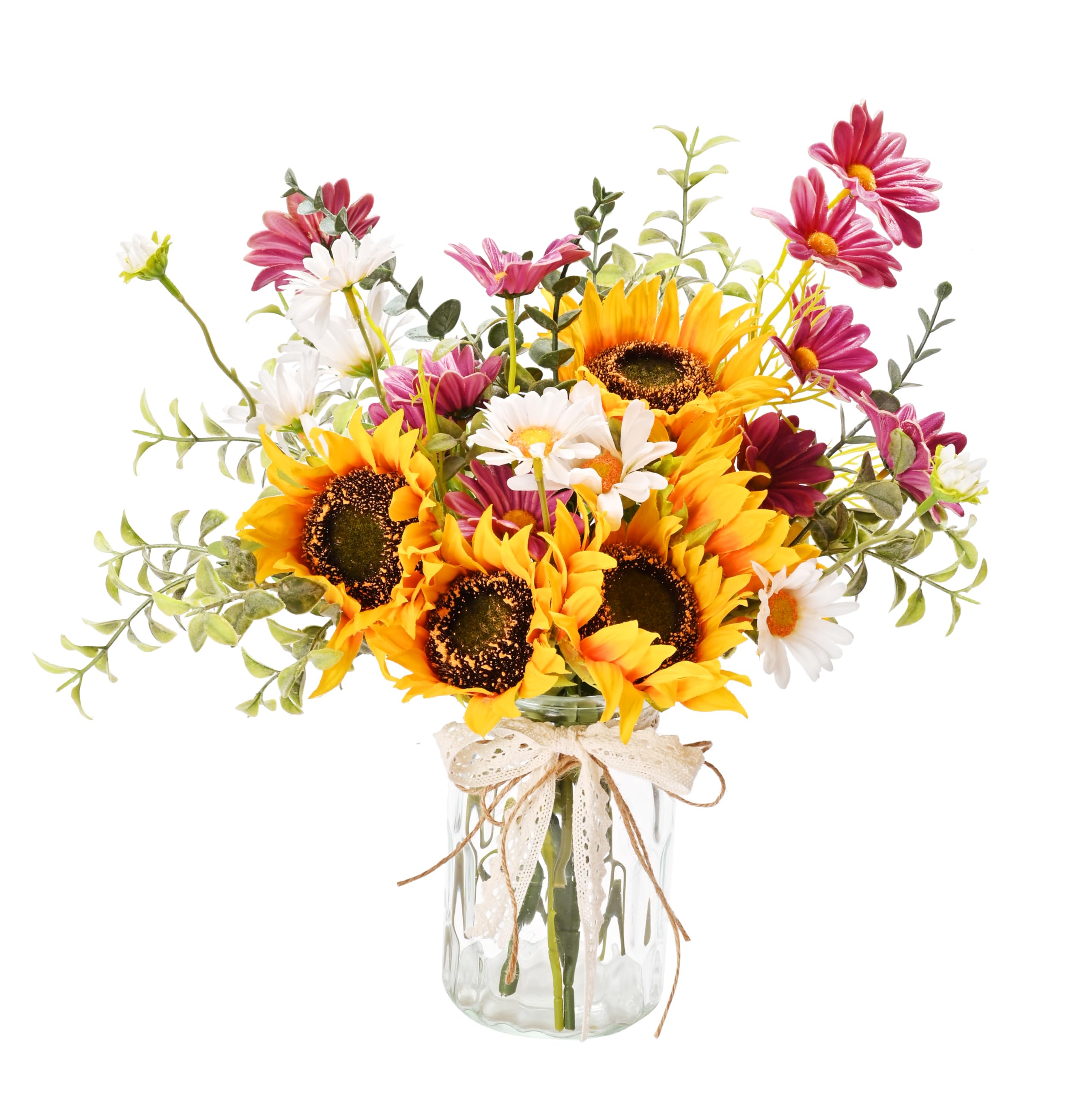 Yorkmills Artificial Flowers in Vase for Home Decor, Silk Sunflower Daisy Bouquet Artificial Flowers with Pot Silk Sunflower Arrangement for Autumn Spring Decor Centerpiece Table Decorations