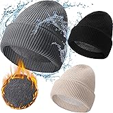 Geyoga 3 Pack Waterproof Beanie Women Men Winter Warm Beanie Fleece Lined Knit Hat Windproof Hat for All Weather Warm