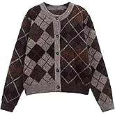 KEOMUD Women Vintage Argyle Cardigan Sweater Long Sleeve Soft Knit Sweaters Casual Button Down Warm Outwear