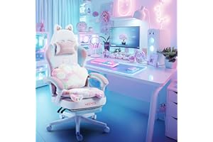 MEENICE Gaming Chair Cute with Cat Ears Paw Lumbar and Cushion,Ergonomic Computer Chair with Footrest,Reclining PC Game Chair for Girl Computer Chair 300lbs for Adult Colours