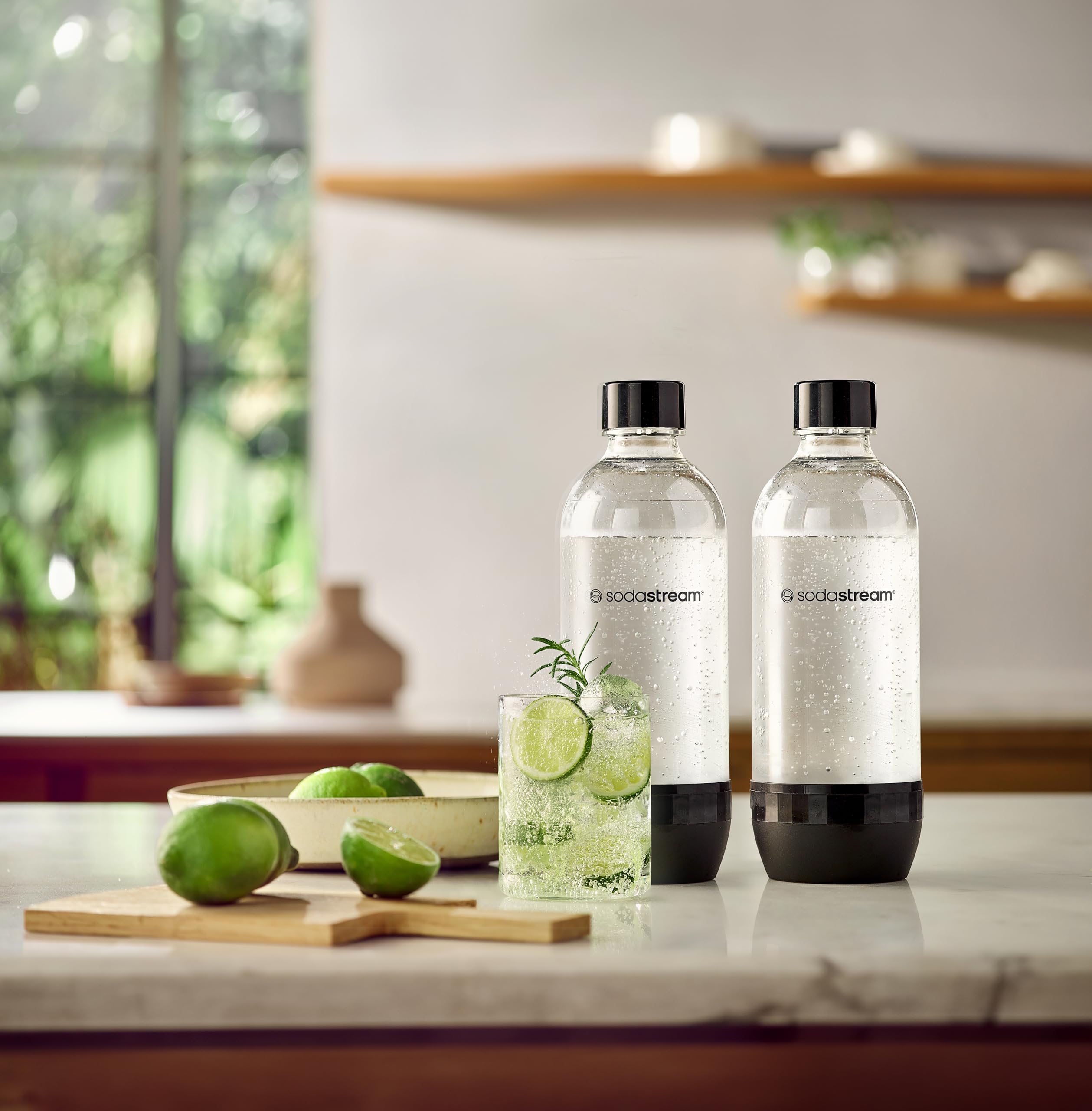 sodastream 1L Classic DWS Carbonating Bottle Black (twinpack), Pack of 2