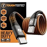 ToughTested 8ft USB to USB-C Cable, Braided 3A Fast Charging | P.E.T ArmorWeave braided USB to USB-C charging cord with heavy-duty construction for car, bed, office, and travel use