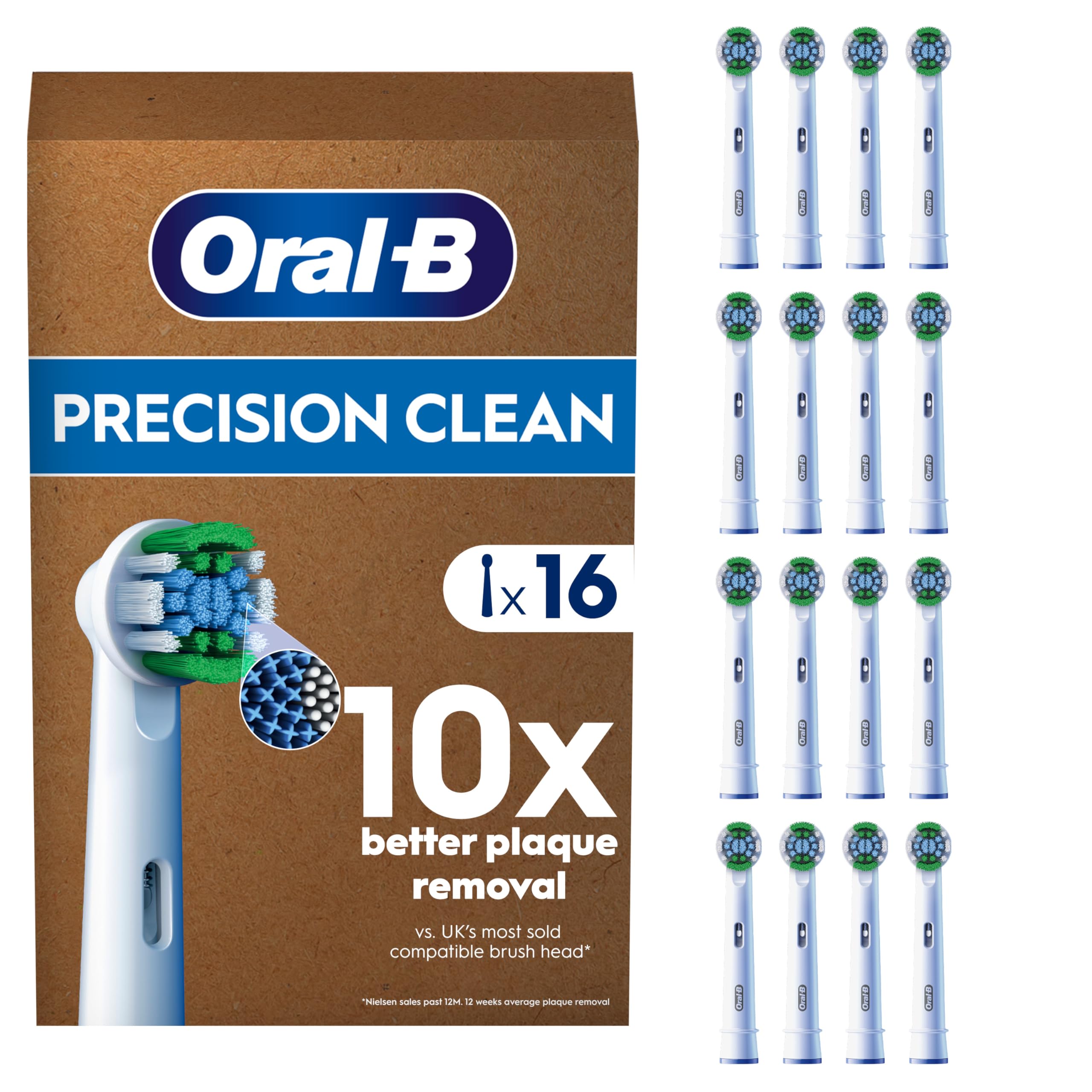 Oral-B Pro Precision Clean Original Electric Toothbrush Head, X-Shape and Angled Bristles for Deeper Plaque Removal, Pack of 16 Toothbrush Heads, Suitable for Mailbox, White