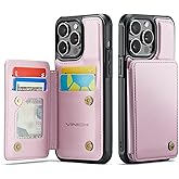 Vinich for iPhone 15 Pro Max Wallet Case with Card Holder, RFID Blocking Credit Slots Kickstand Shockproof Phone Cover Fit for iPhone 15 Pro Max 6.7" Rose Gold