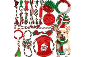 Mnubsrva Christmas Dog Toys 15 Pack for Teeth Cleaning and Fun, Puppy Teething Chew Toy with Gift Box, Tug Rope Balls & Rubber Rings Bulk– Variety Dog Gifts Set Reduce Anxiety & Save Furniture