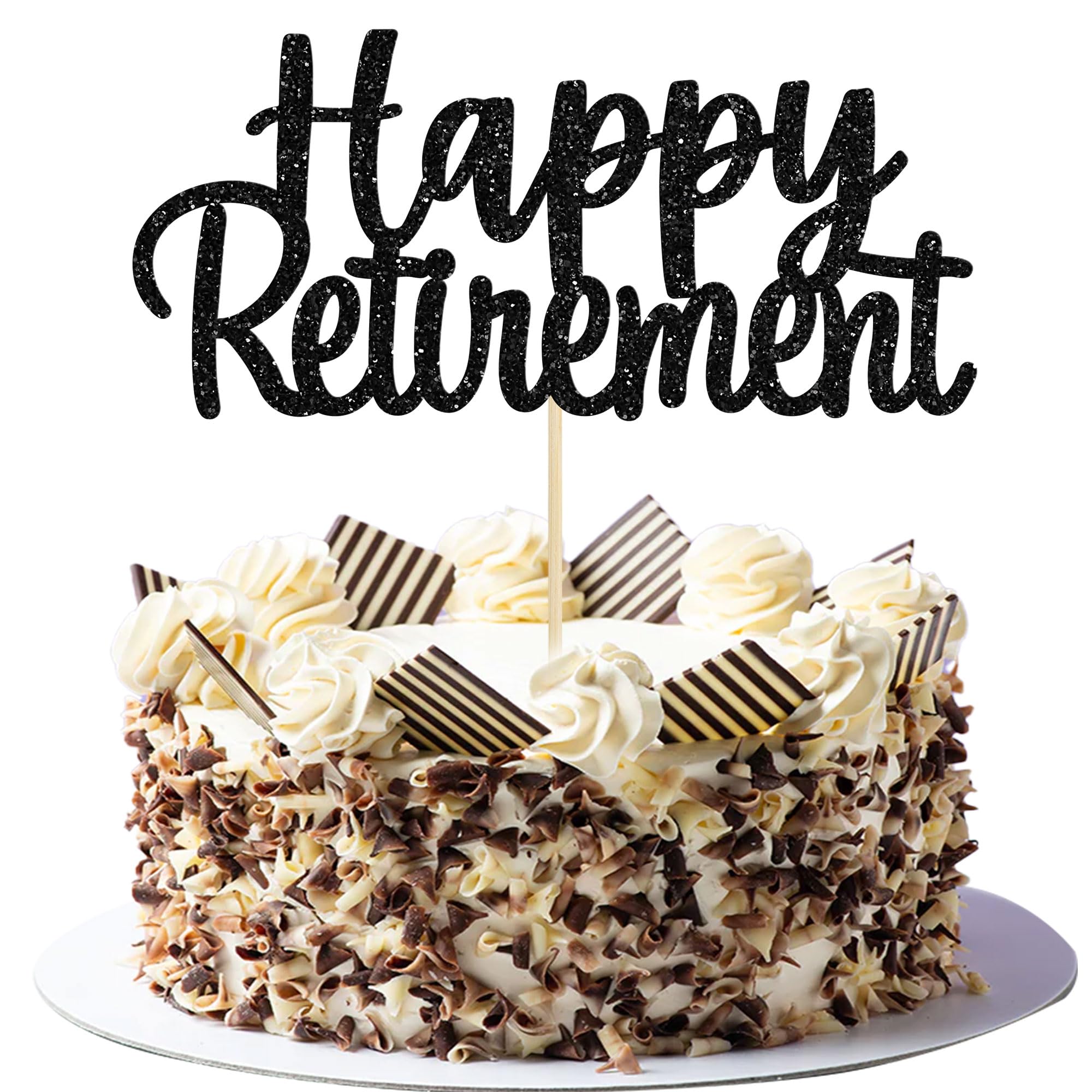 Gyufise Black Happy Retirement Cake Topper Retirement Cake Decoration Picks for Retired Party Cake Decoration Party Supplies 1 Pack