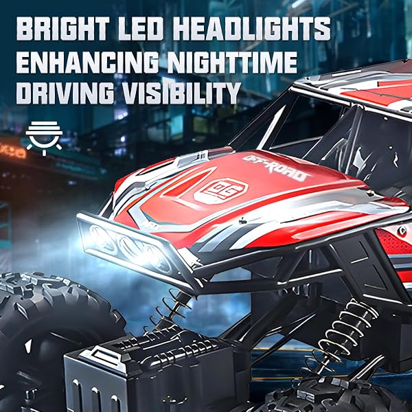 BEZGAR MONSTER TRUCK TOYS – 1:12 REMOTE CONTROL MONSTER TRUCK WITH LIGHT, RC CRAWLER FOR ADULTS, SCALE RC TRUCK WITH 45° CLIMBING, REMOTE CONTROL CAR FOR BOYS RED
