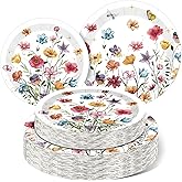 Funnymoom 60 Pcs Spring Wildflower Paper Plates 9 in and 7 in Floral Party Decorations Butterfly Plates Wild Floral Disposable Dinner Tableware for Baby Shower Wedding Tea Summer Birthday Supplies