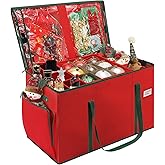 HKQ Large 2-in-1 Christmas Ornament Storage Box & Xmas Figurine Container,4 Separate Trays Keep 64-3"/ 36-4" Holiday Ornaments,Adjustable Extent Area for Figurines and Pockets for Decoration