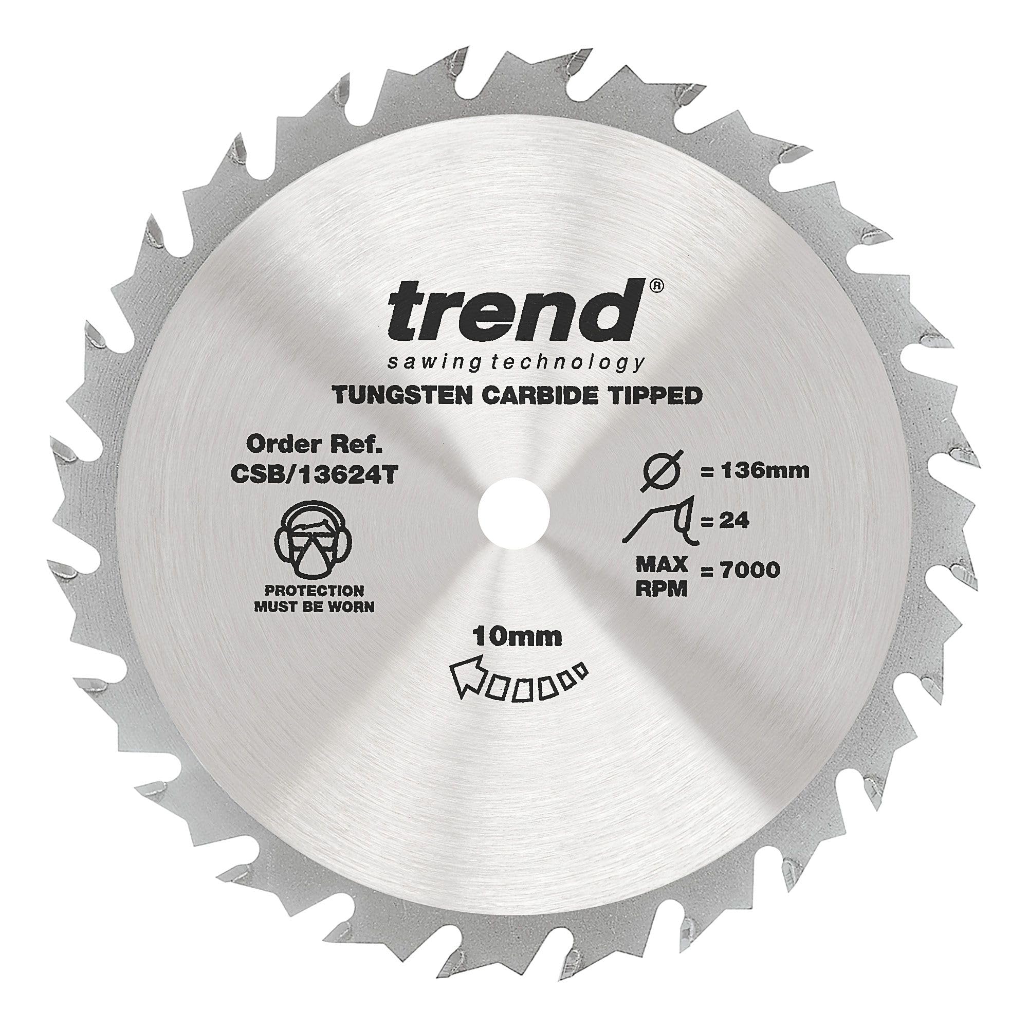 Trend Wood Cordless Circular Saw Blade, 136mm Diameter, 10mm Bore, 24 Teeth, 1.5mm Kerf, +15° Hook, TCT, Medium Finish, CSB/13624T