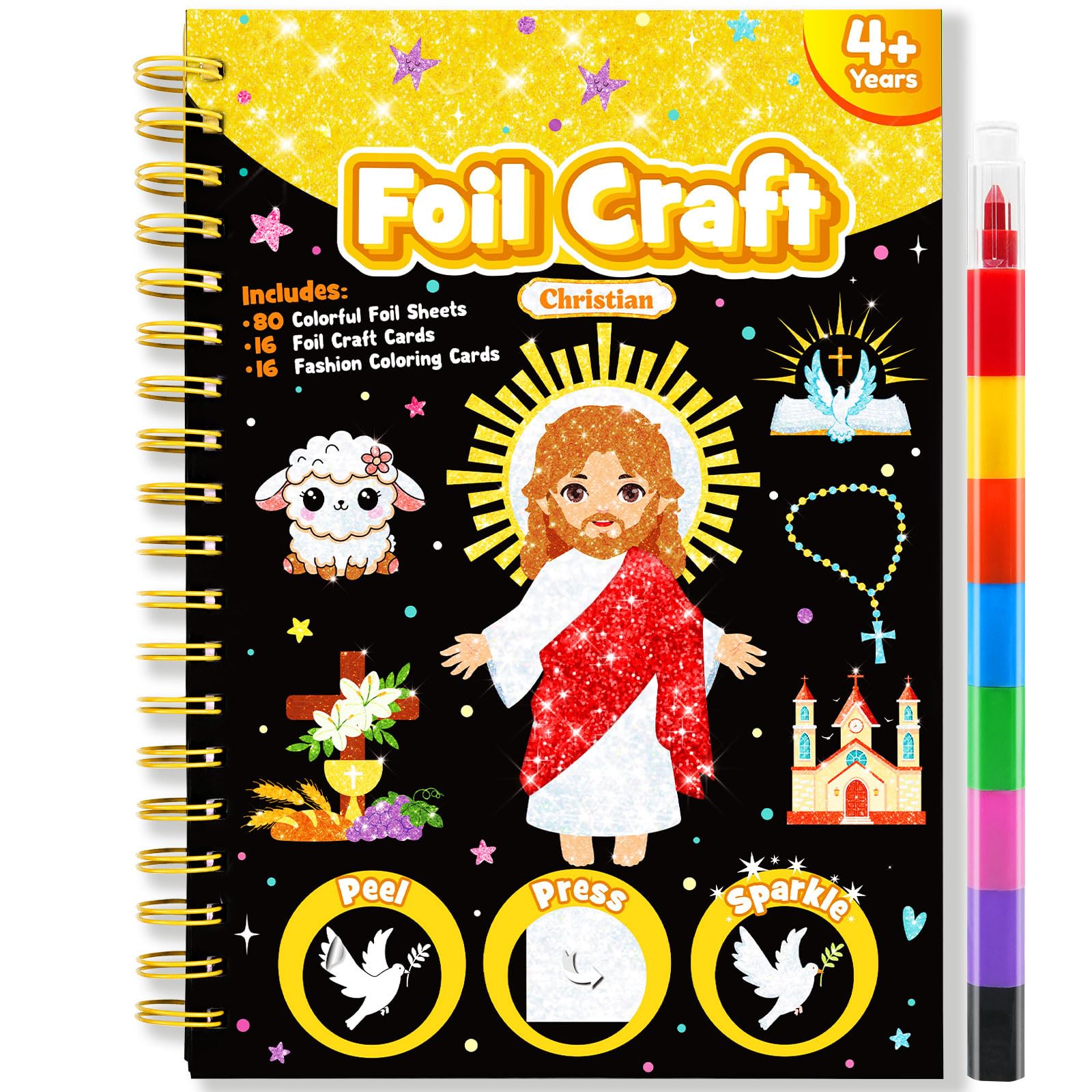 LIKYMO Foil Art for Kids - Foil Craft Book Art and Craft for Kids, DIY Creative Activity Gifts for 4 5 6 7 8 9 Year Old Girls Boys (Jesus)