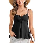 TAIPOVE Pima Cotton Lace Camisole Tops for Women Peplum Babydoll V Neck Spaghetti Strap Cami Cute Going Out Sleeveless Tank