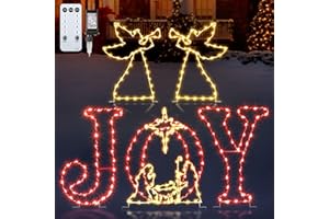 ENHON 5 Pcs 51'' Christmas Joy Nativity Angel Lights Decorations for Yard, Religious Scenes Window Silhouette with 8 Modes and Timer, Remote Control Xmas Garden Decor with Stake for Home Lawn Pathway(Red)