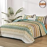 Boho Quilt King Size, Colorful Bohemian Bedspread King Size Set with 2 Pillow Shams, Lightweight Summer Soft Microfiber Green Brown Western Bedding Set for All Seasons 104"x90"(Bed Decor 3 Pieces)