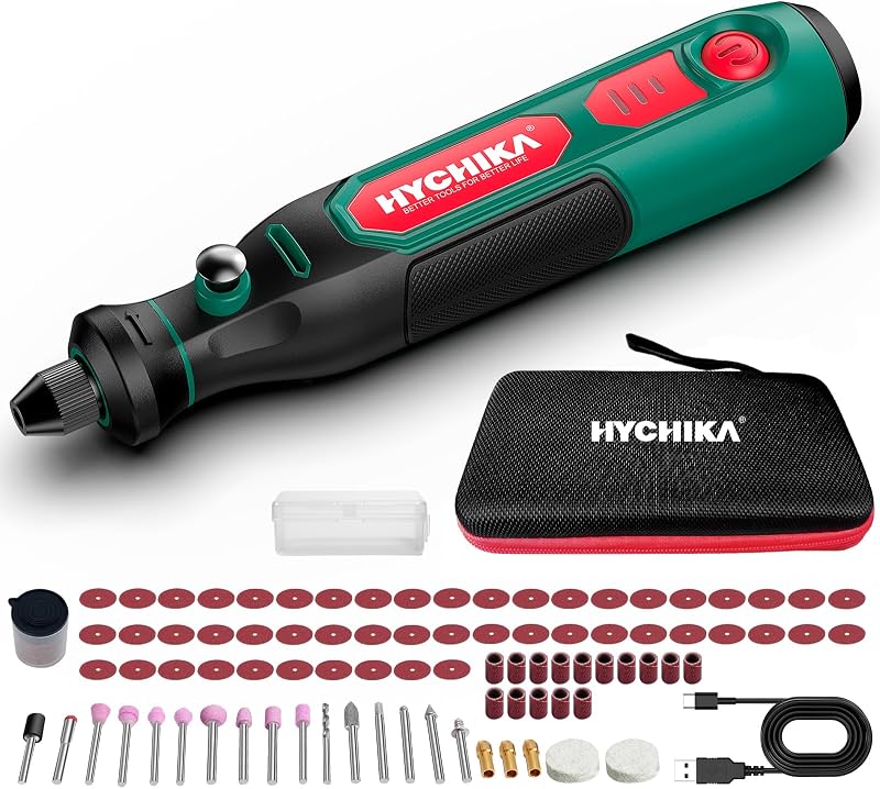 HYCHIKA 3,6V Akku Multifunktionswerkzeug Kit - 77-teiliges Zubehör für Bohren, Schleifen, Polieren, Gravieren，Mini Rotationswerkzeug mit regelbarer Geschwindigkeit und USB-C-Ladung.