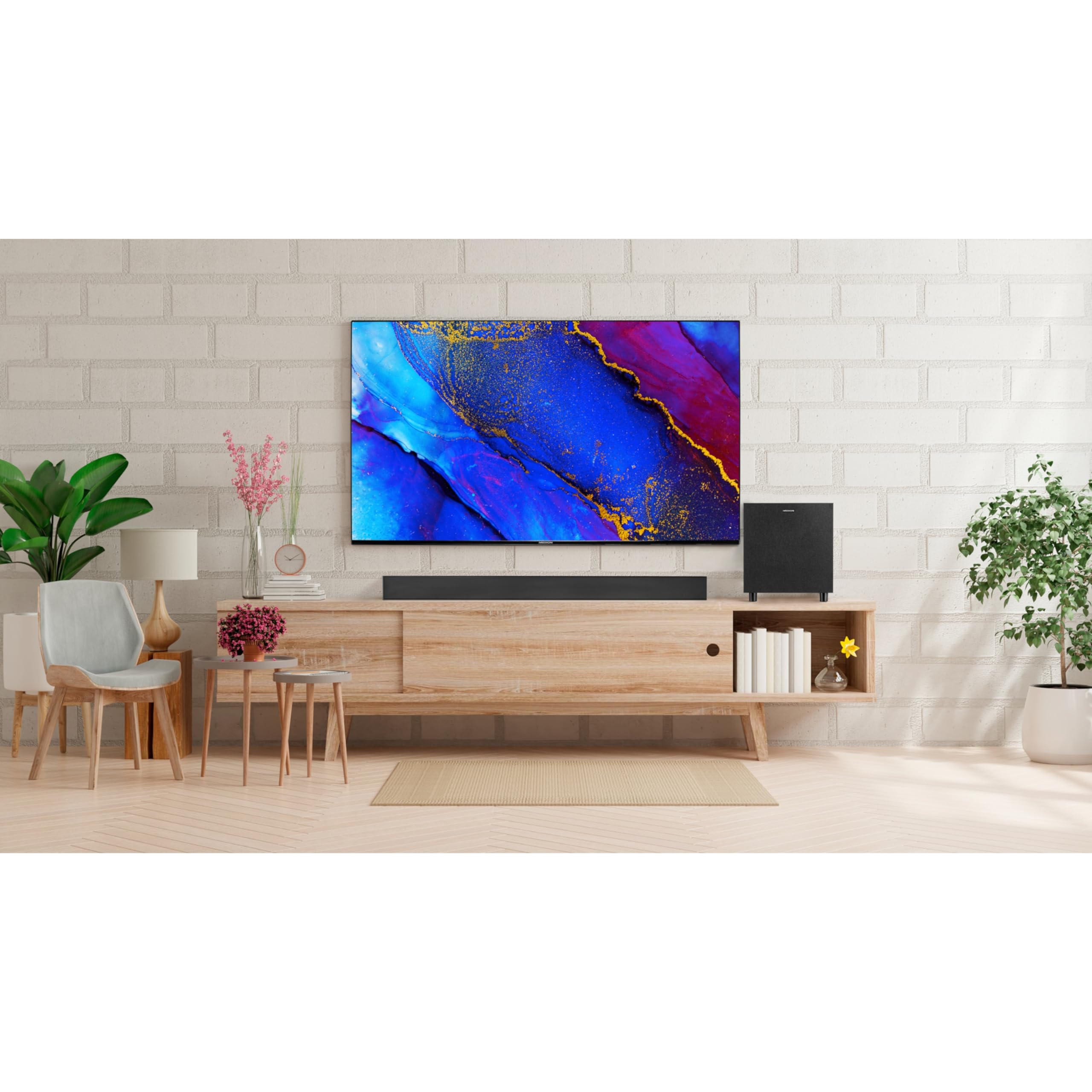 MEDION S61022 3.1 Dolby Atmos Soundbar mit kabellosen Subwoofer (für TV Geräte, Bluetooth 5.3, HDMI eARC CEC, optischer Eingang, AUX, 3 x 20 W + 60 W (RMS) Subwoofer kabellos, Fernbedienung 8