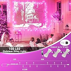 100 LED Pink String Lights, 33ft Pink Christmas