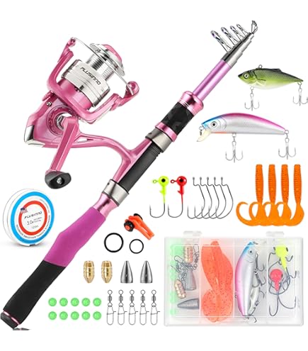 Goture Pink Fishing Poles and Reels Combo - 6FT Spinning Reel Pole with Pink Bag