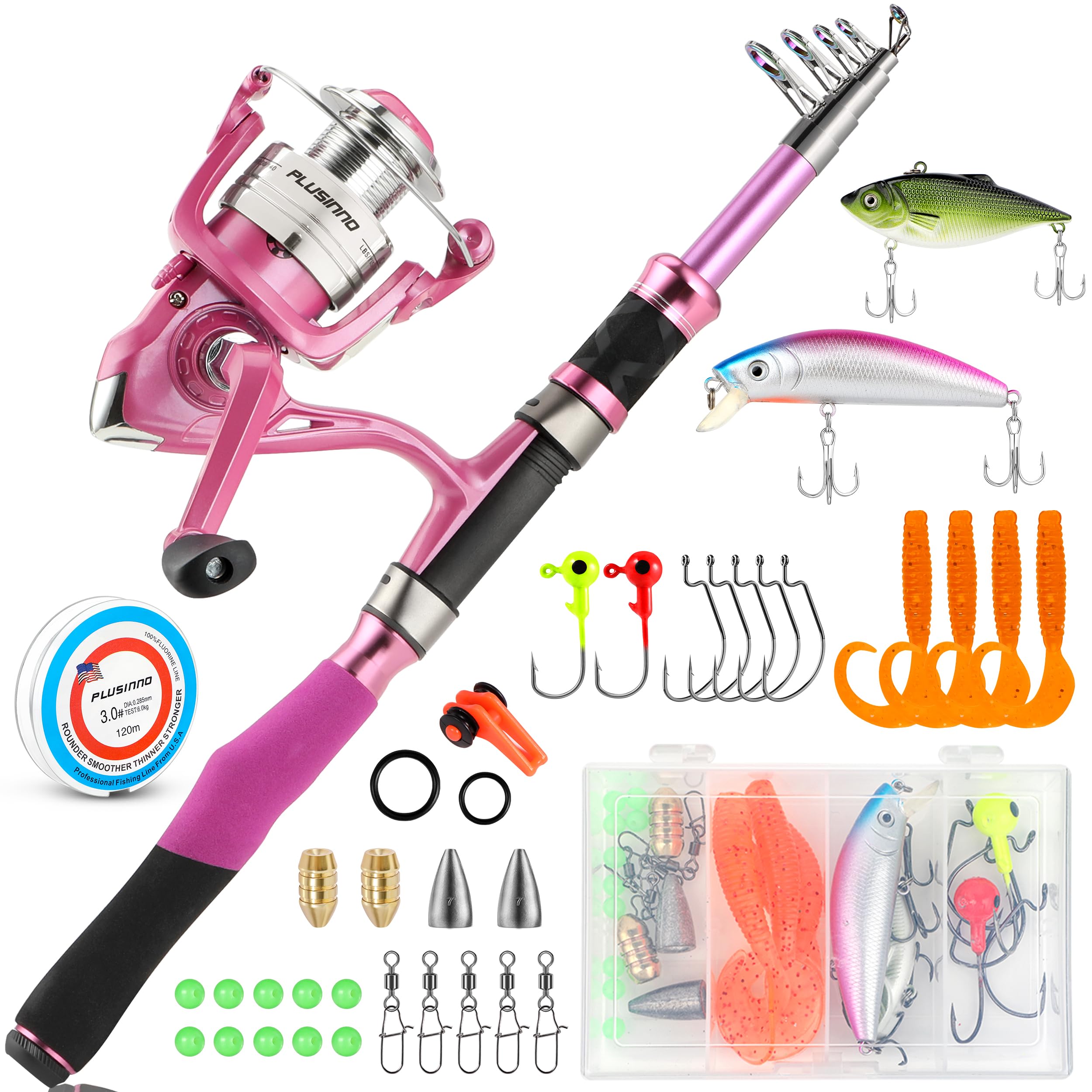 Photo 1 of Ladies Telescopic Fishing Rod and Reel Combos,Spinning Fishing Pole Pink Designed for Ladies Fishing Girls Fishing Pole by PLUSINNO