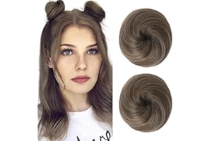 REECHO 2 PCS Mini Claw Clip in Messy & Cat Ears Hair Bun Extensions HB001 Wig Accessory Updo Hairpieces for Women Girls (Pack of 2-3" Straight, Ash Light Brown)