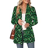 Magrank Womens St Patricks Day Long Sleeve Cardigan Shamrock Print Lightweight Coat