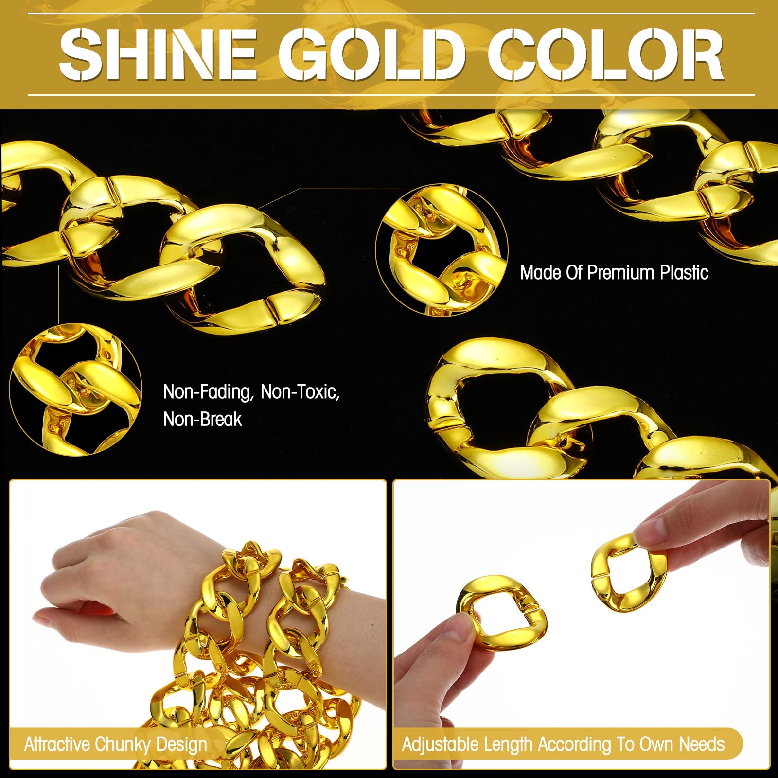 Tatuo 2 Pcs Fake Gold Chain Big Chunky Necklace for Men Women Faux Gold Chain for Rapper Costume Jewelry 80s 90s Punk Style Halloween Party Accessory, 32 Inch