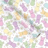 Fabllewavi 1 Roll Easter Peeps Bunny Wrapping Paper Mini Roll - 17in x 32.8Ft Pastel Retro Rabbit Daisy Gift Wrap Paper for Easter DIY Crafts Spring Party Supplies