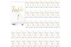 TUANSE 40 Pack Gold Acrylic Wedding Table Numbers 1-40 Clear Stand with Calligraphy Holders - 4 x 6 Inch Acrylic Table Signs for Wedding Reception Centerpieces