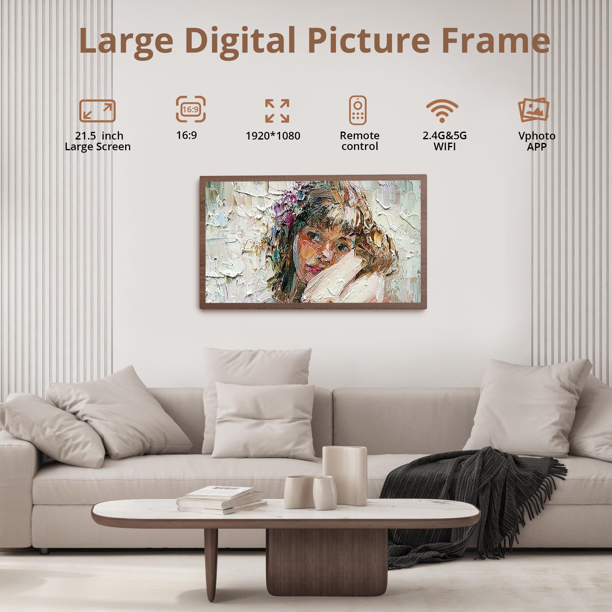 Dragon Touch Large Digital Picture Frame 21.5 inch Screen WiFi Digital Photo Frame Display, 32GB Storage, Auto-Rotate, Share Photos via App, Email, Cloud, Classic 21（Not Touchscreen）