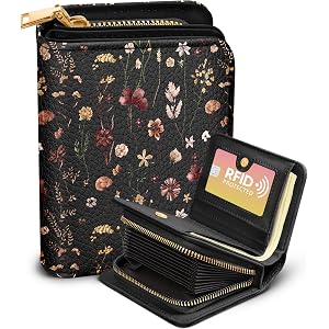 Bistup Luxury Credit Card Holder for Women, Leather Card Organizer, Black Vintage Floral