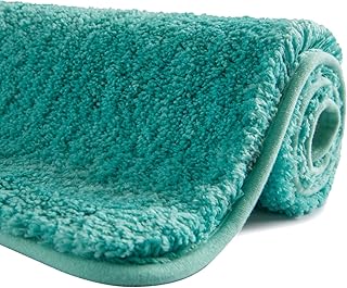 SFLXO Badematte 80cm x 50cm rutschfest-Badvorleger Maschinenwaschbar Anti-Rutsch Badteppich Weich Wasserabsorbierende Badematten Flauschige Mikrofaser Badezimmerteppich Türkis Mehrweg