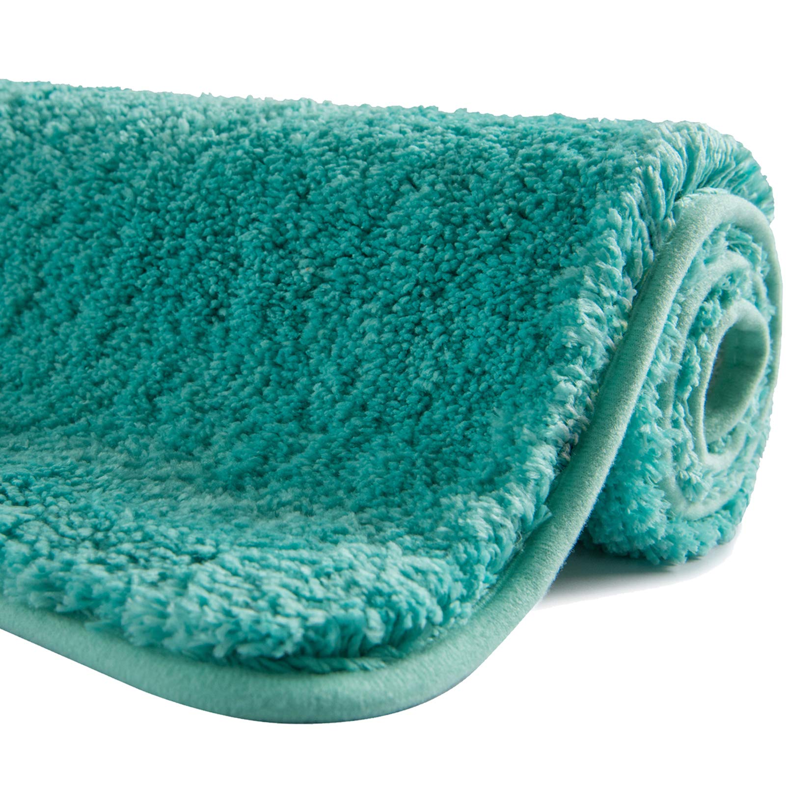 SFLXO 80cm x 50cm Non Slip Bath Mat Machine Washable Durable Soft Fluffy Microfiber Bathroom Mat Water Absorbent Bath Rug Turquoise