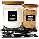 QUART + PINT 134 Kitchen Pantry Labels for Containers. Minimalist Preprinted Farmhouse Style. Black Matte Sticker White Text.