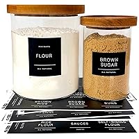 QUART + PINT 134 Kitchen Pantry Labels for Containers. Minimalist Preprinted Farmhouse Style. Black Matte Sticker White Text.