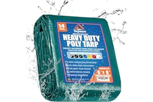 Tarpware 6'x8' Green/Black Heavy Duty Waterproof Full Size Tarp, Durable Poly Tarpaulin with Grommets&Reinforced Edges, UV Resistant Tarp Cover for Vehicle/Pool Cover/Boat/Tent/Construction site