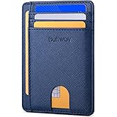 Buffway Slim Minimalist Front Pocket RFID Blocking Leather Wallets for Men and Women - Cross Blue