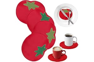Mindsoft 4 Pcs Tomato Shaped Napkins Coaster 5.91 x 4.92 Inch Linen Tomato Napkins Reusable Table Decor Summer Decorative Ser