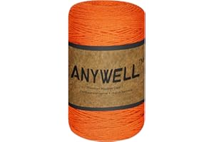 ANYWELL Orange Macrame Cord 2mm x 327yards, Cotton Cord, Macrame Rope, Corde Macramé, Not Dyed, Handmade Soft 4-Strand Twiste