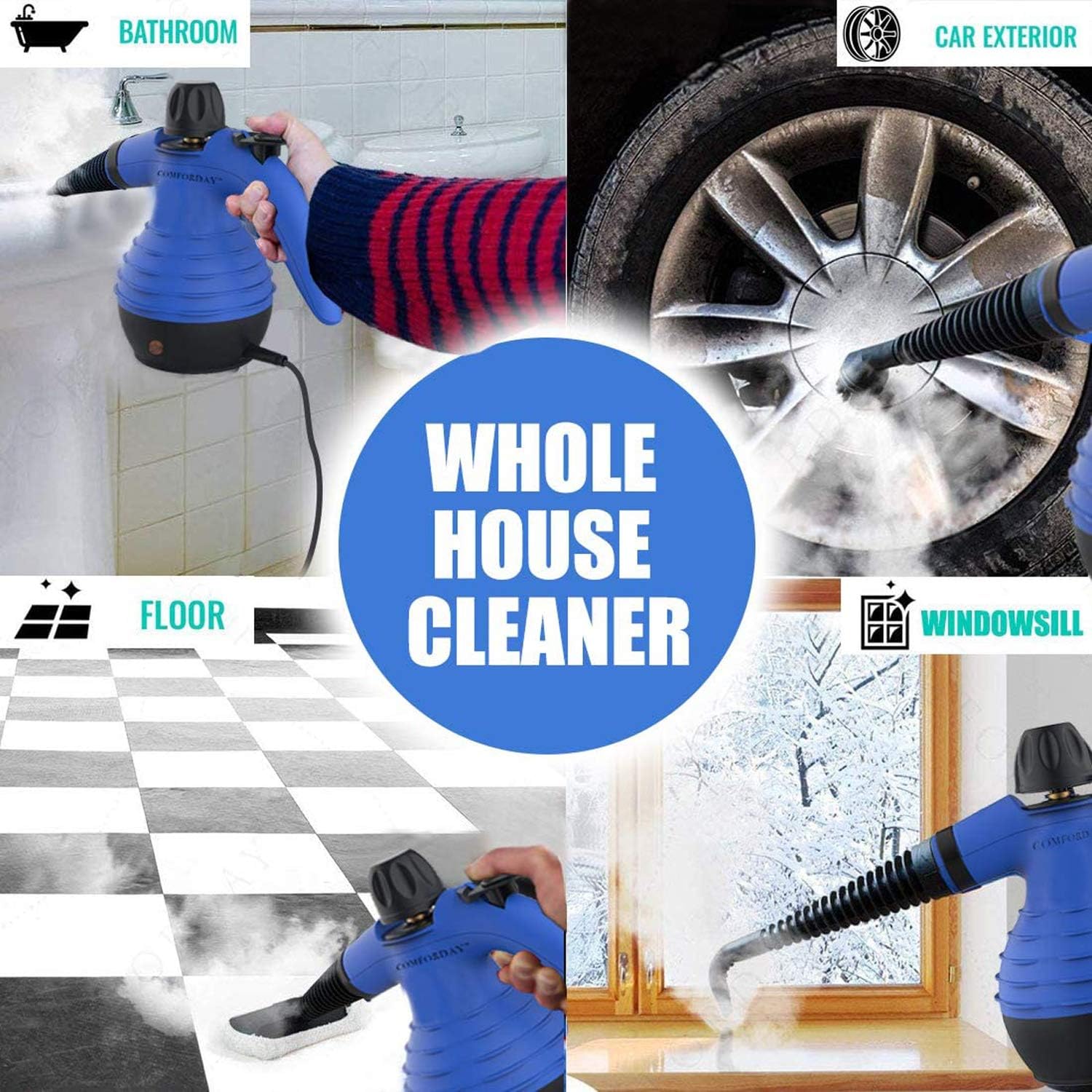 Comforday Multi-Purpose Handheld Steam Cleaner 9-Piece Accessories for Multi-Surface Stain Removal,Perfect for Stain Removal Curtains - Image 4