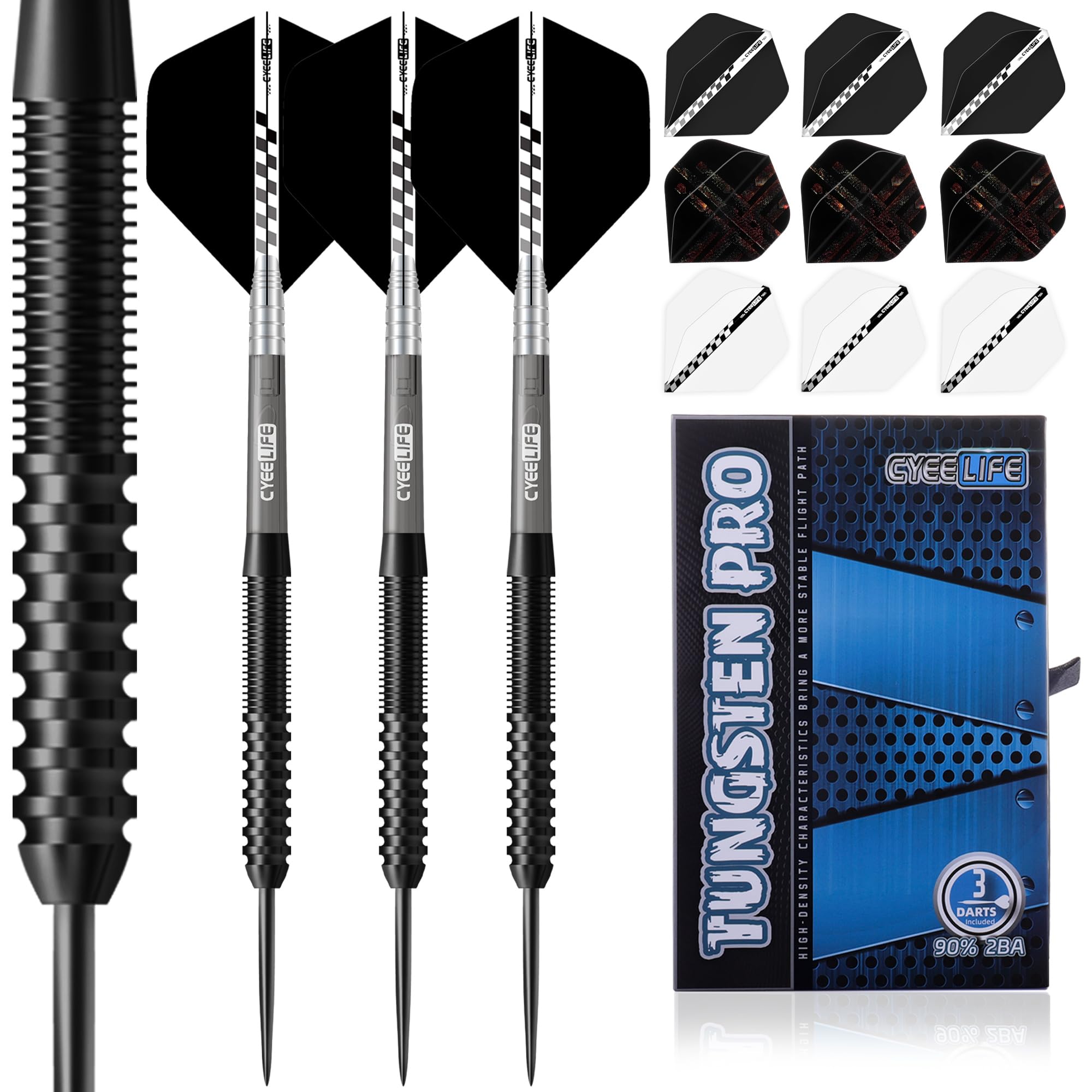Photo 1 of **partial set***
CyeeLife Tungsten Darts 23g Steel Tip,Steel Tip Darts Set with PC Shafts + Tungsten Barrels + Dart Flights + Dart Sharpener,Professional Tungsten Darts Set